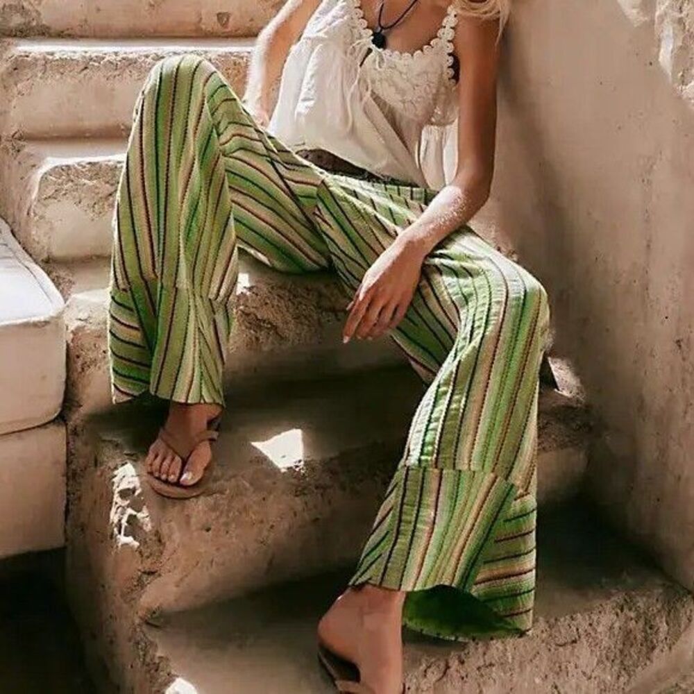 Free people Day's End Stripe Women's Pants Mid-Rise Wide-Leg Cotton M 290921